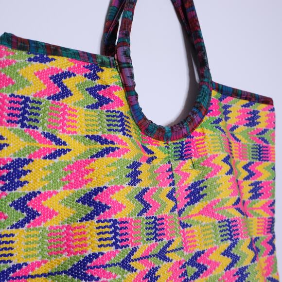 Woven Tote Handbag Multicolor Eco Lightweight Summer Beach Shopper Bag - Picture 5 of 9